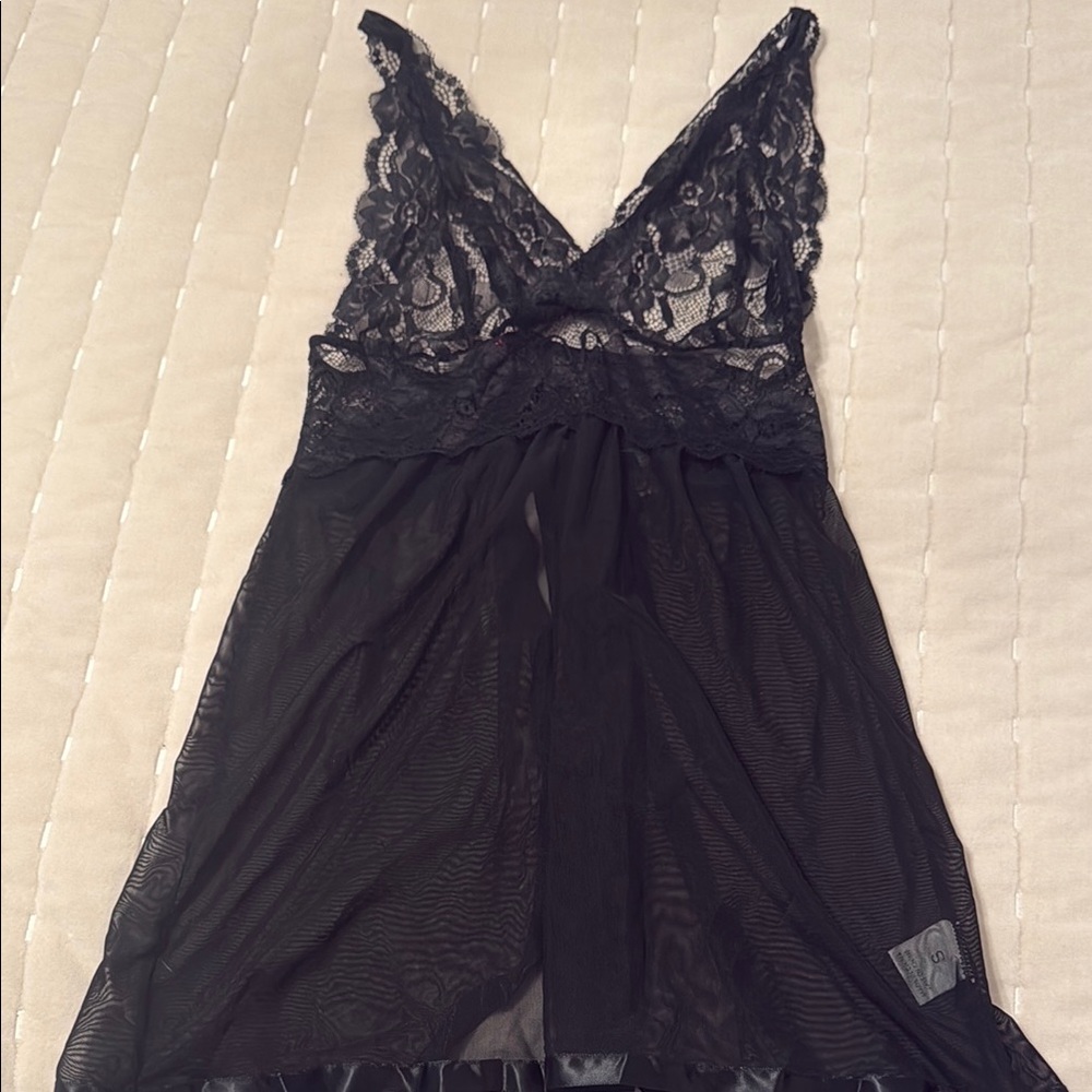 Black Lace Chemise with Floral Lace Detailing
